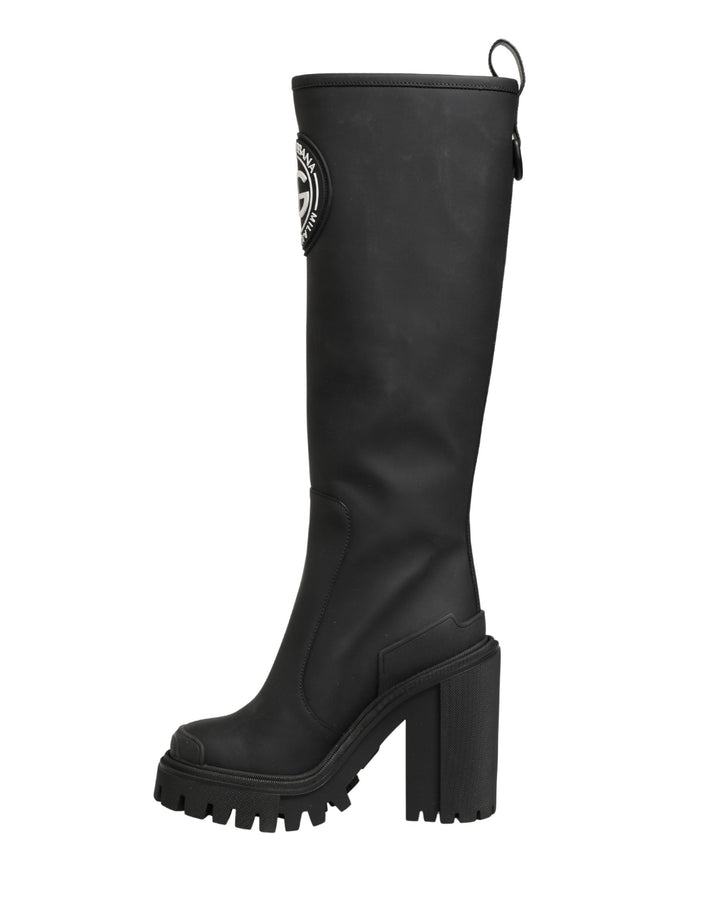 Women’s Dolce &amp; Gabbana Black Rubberised Leather High Boots Shoes