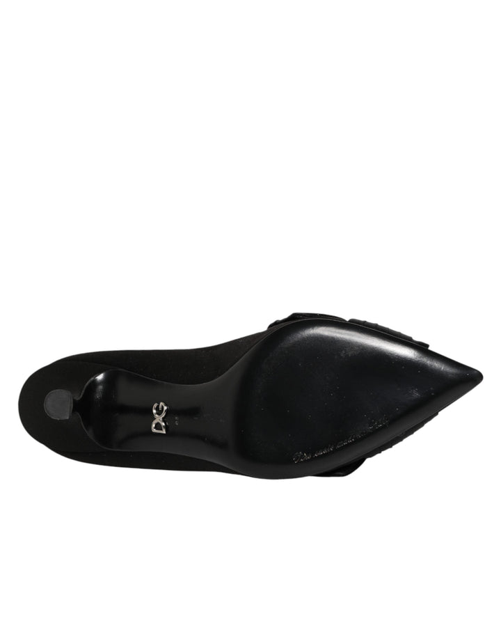 Women’s Dolce &amp; Gabbana Black Satin Bow Crystal Embellishment Pumps Shoes