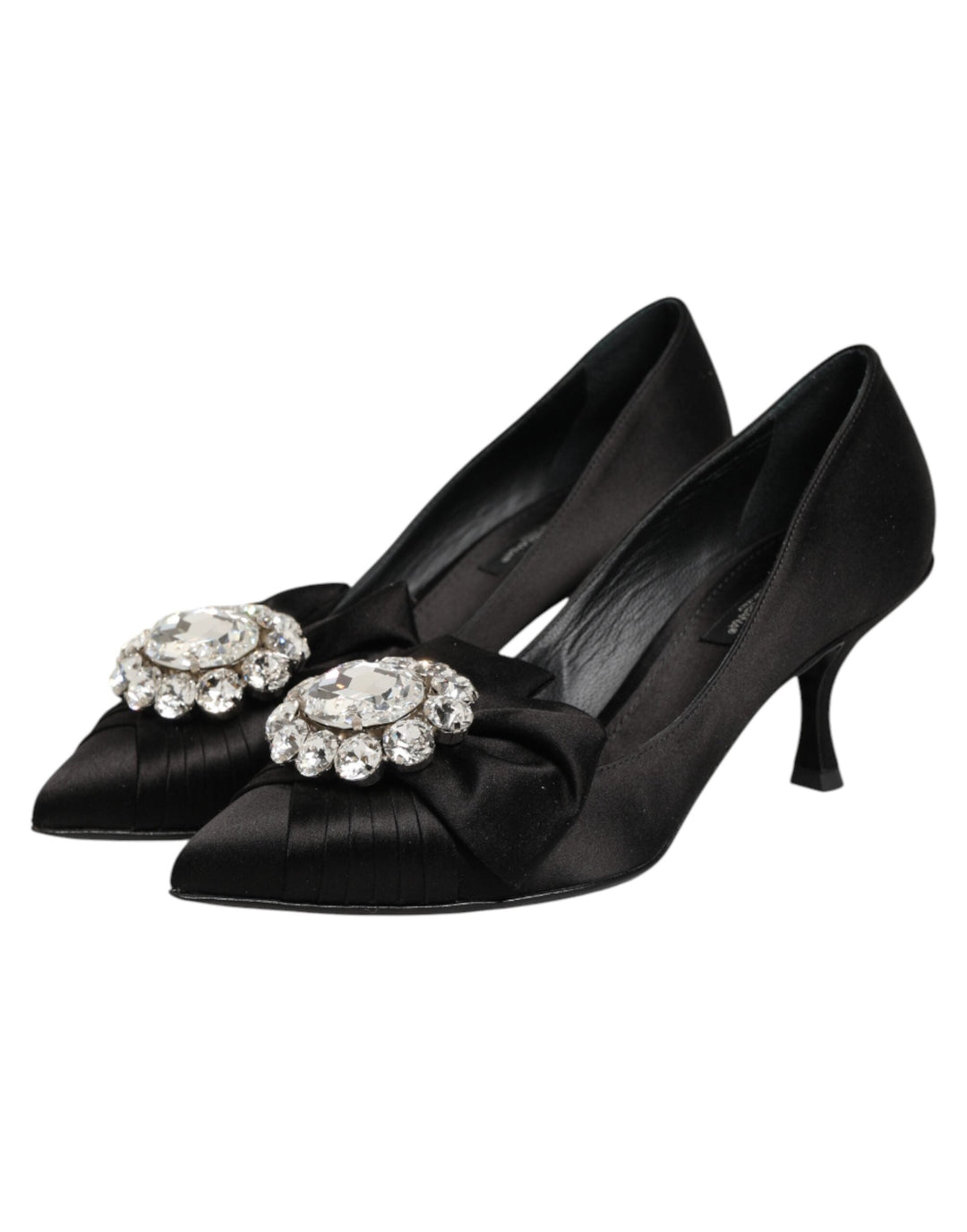 Women’s Dolce &amp; Gabbana Black Satin Bow Crystal Embellishment Pumps Shoes