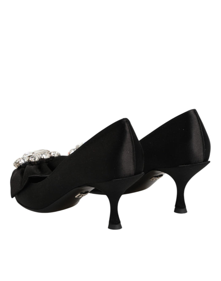 Women’s Dolce &amp; Gabbana Black Satin Bow Crystal Embellishment Pumps Shoes