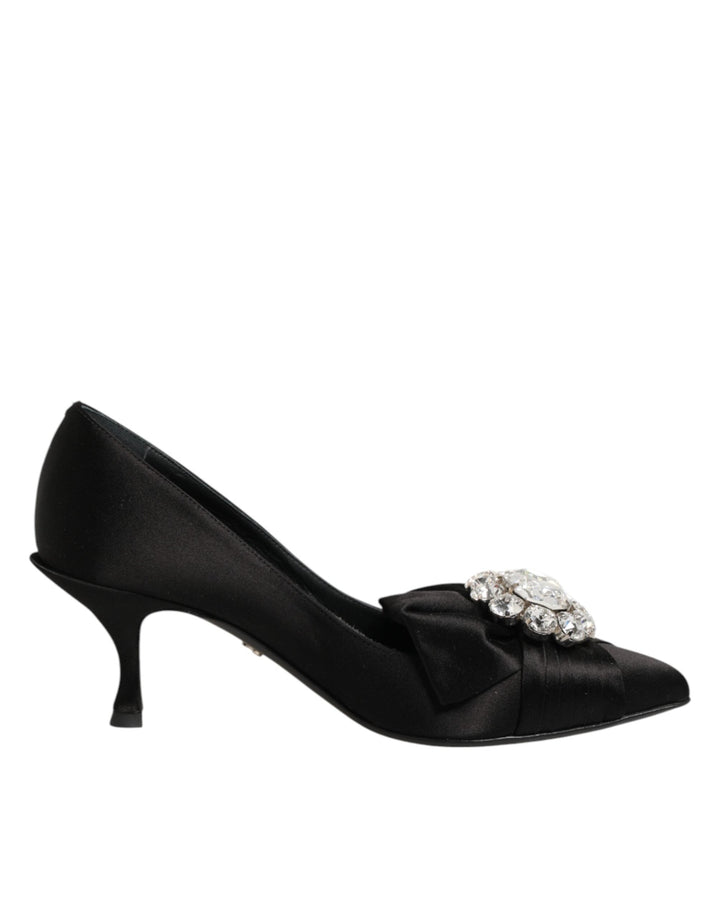 Women’s Dolce &amp; Gabbana Black Satin Bow Crystal Embellishment Pumps Shoes