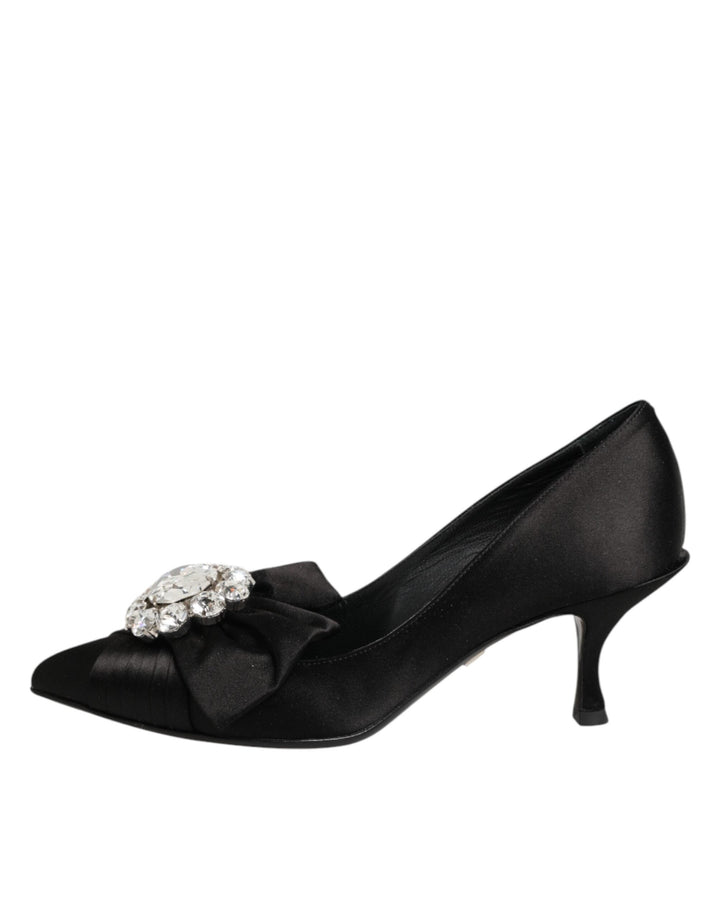 Women’s Dolce &amp; Gabbana Black Satin Bow Crystal Embellishment Pumps Shoes