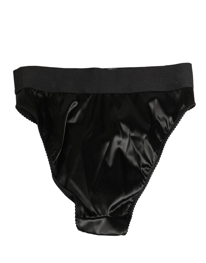 Women’s Dolce &amp; Gabbana Black Satin High-waist Brief Logo Women Underwear