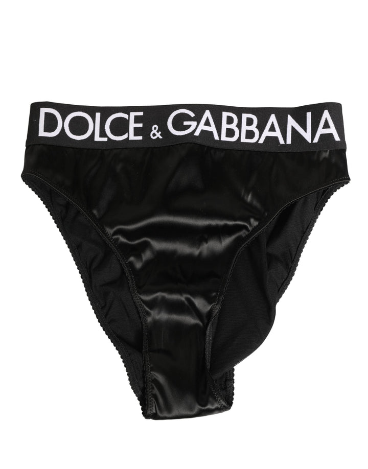 Women’s Dolce &amp; Gabbana Black Satin High-waist Brief Logo Women Underwear