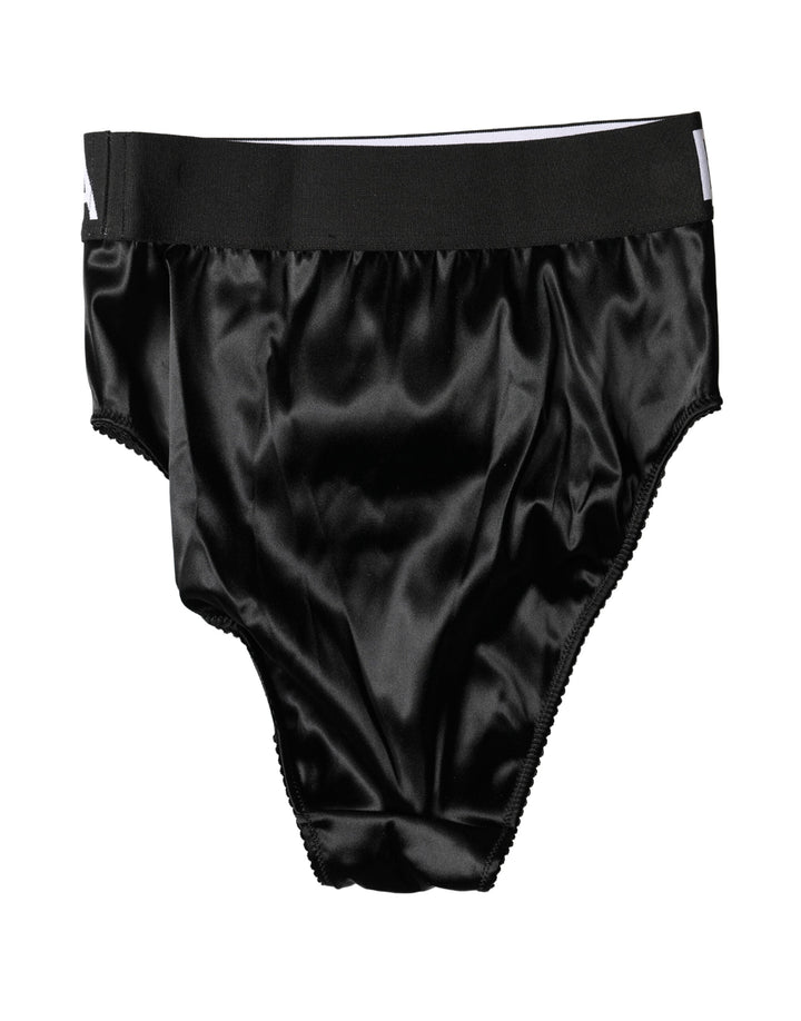 Women’s Dolce &amp; Gabbana Black Satin High-waist Brief Logo Women Underwear