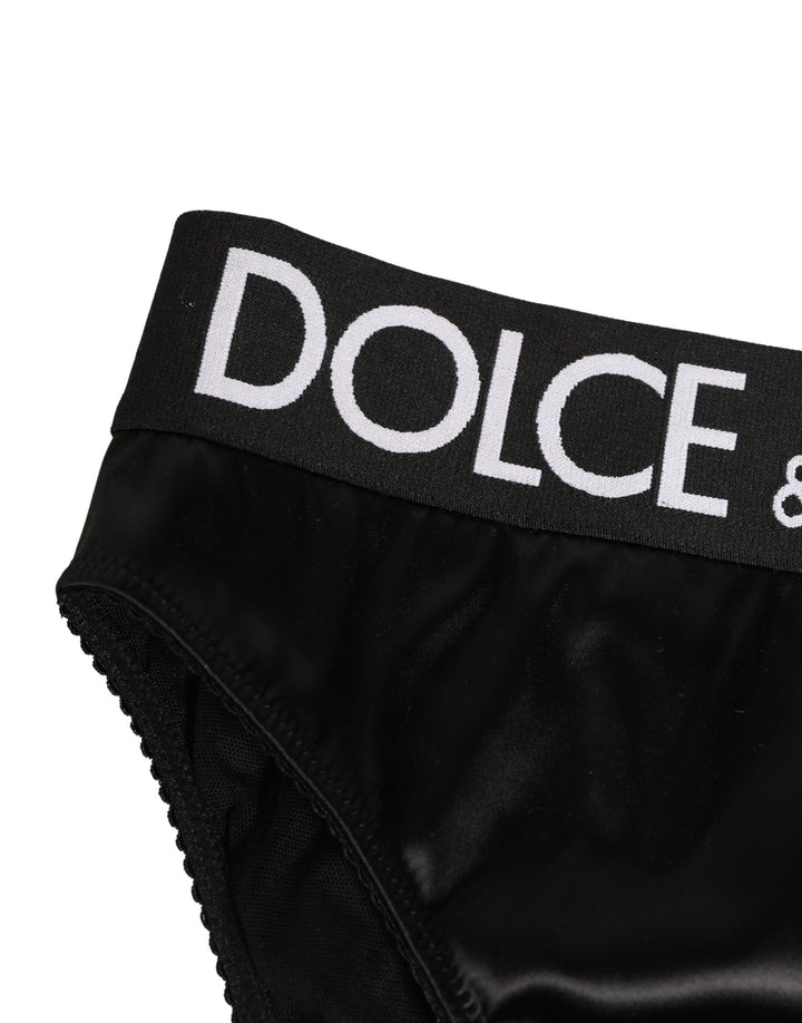 Women’s Dolce &amp; Gabbana Black Satin High-waist Brief Logo Women Underwear