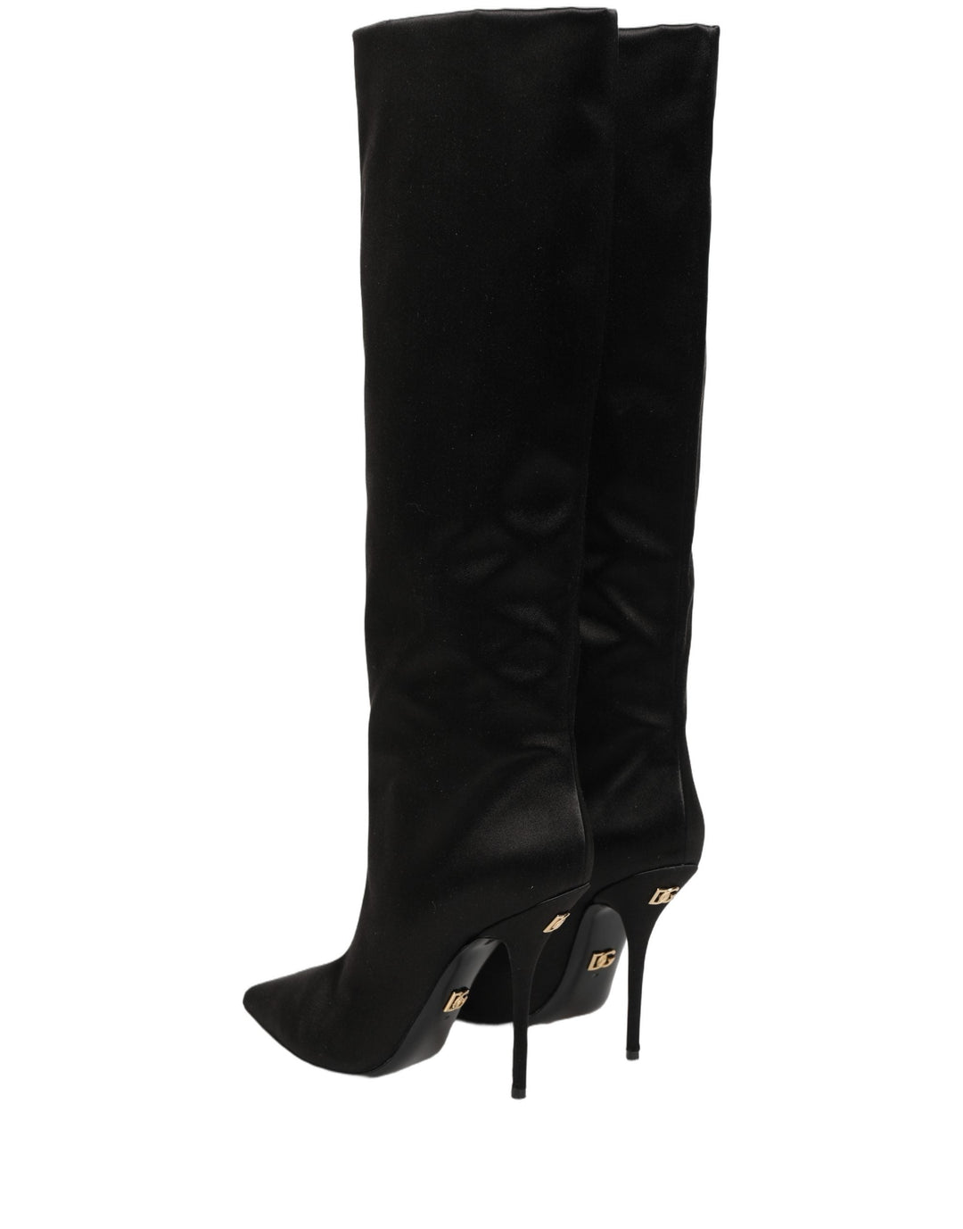 Women’s Dolce &amp; Gabbana Black Satin Knee High Stiletto Boots Shoes