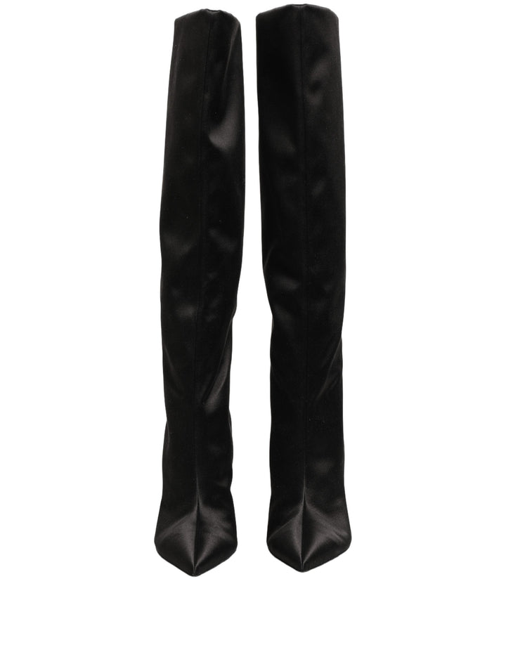 Women’s Dolce &amp; Gabbana Black Satin Knee High Stiletto Boots Shoes