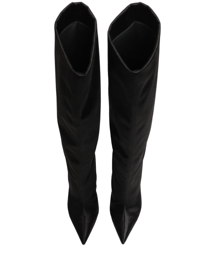 Women’s Dolce &amp; Gabbana Black Satin Knee High Stiletto Boots Shoes
