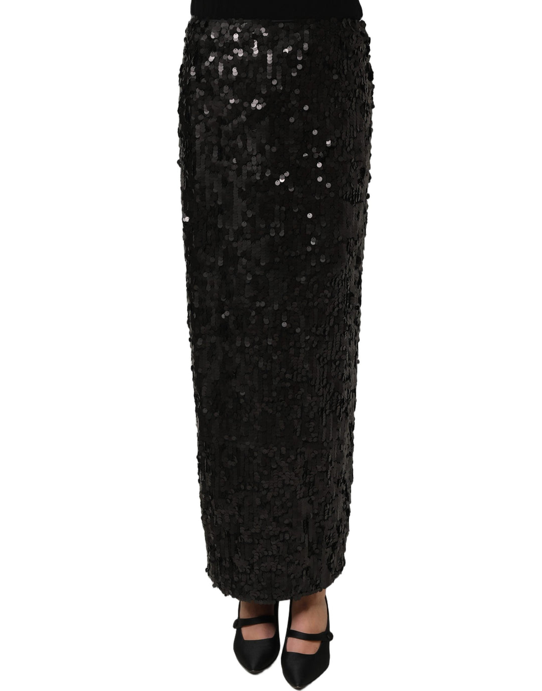 Women’s Dolce &amp; Gabbana Black Sequin High Waist Pencil Midi Skirt
