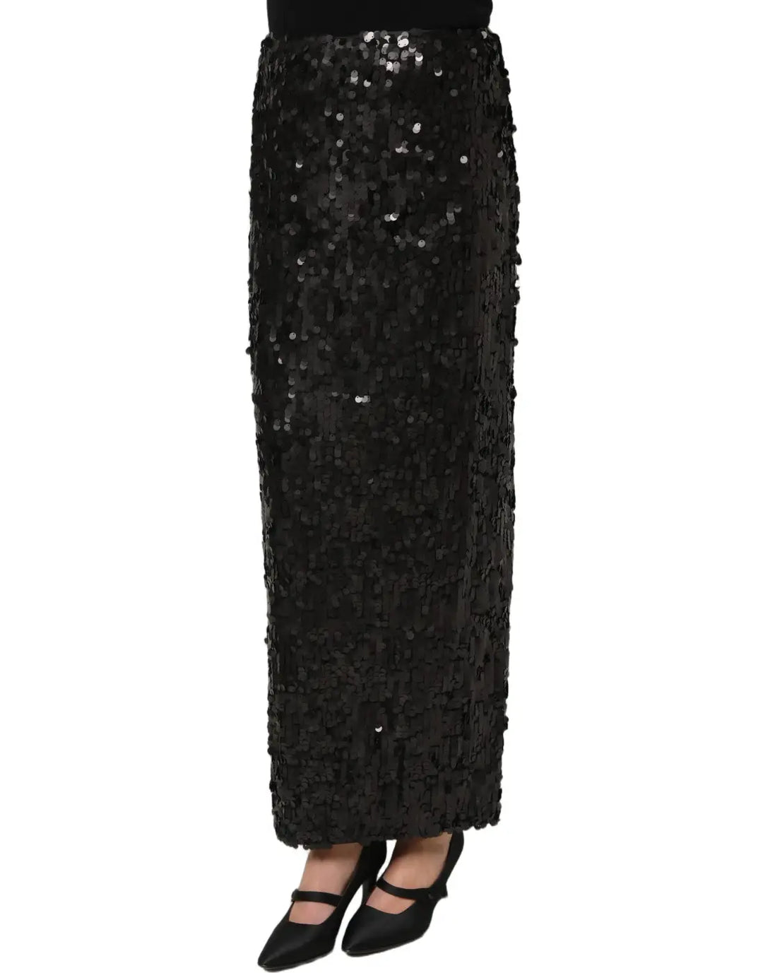 Women’s Dolce &amp; Gabbana Black Sequin High Waist Pencil Midi Skirt