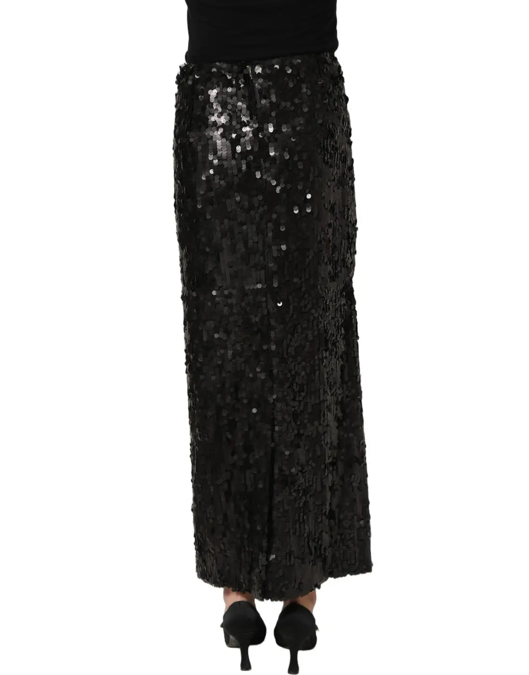 Women’s Dolce &amp; Gabbana Black Sequin High Waist Pencil Midi Skirt