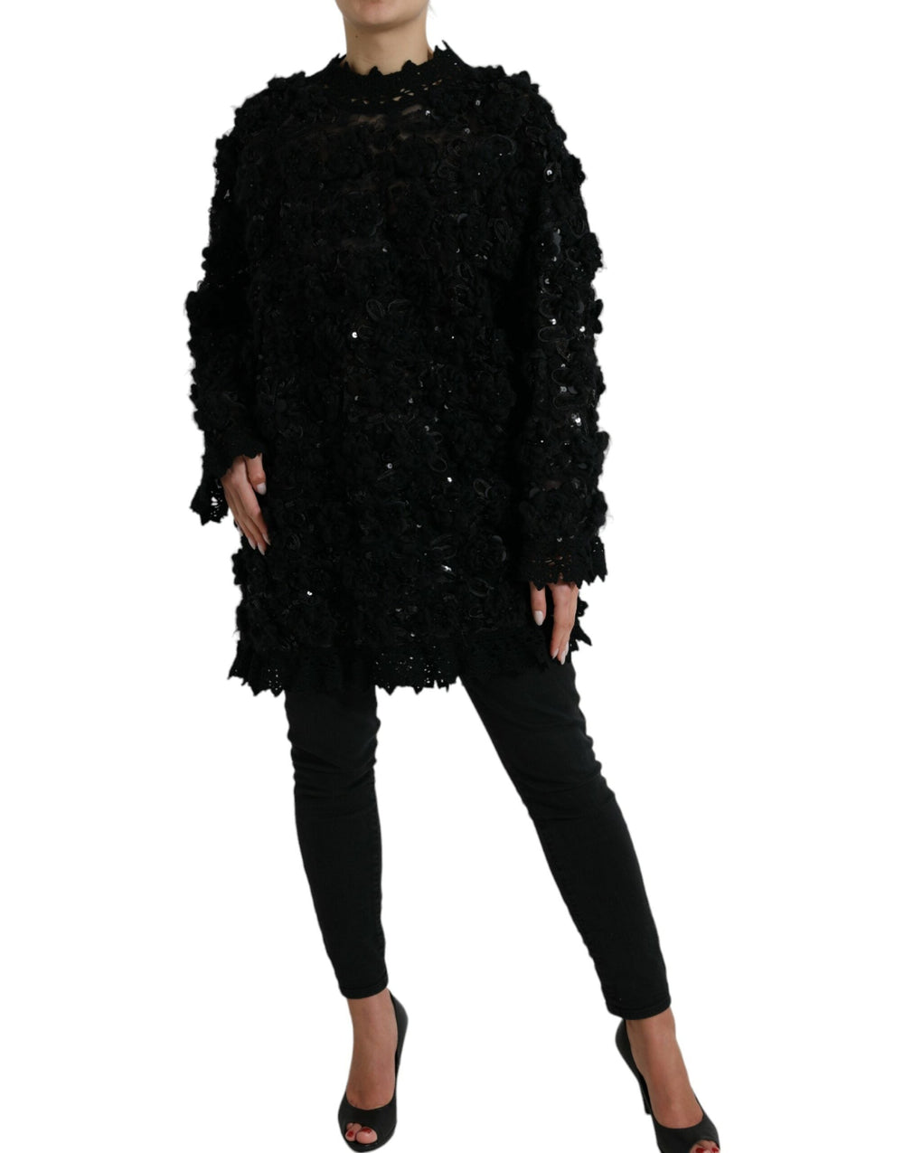 Women’s Dolce & Gabbana Black Sequined Embellished Pullover Sweater