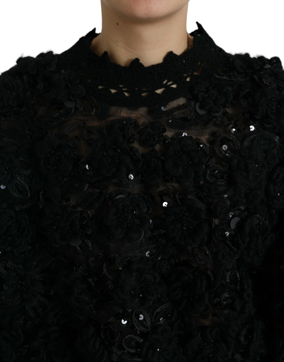 Women’s Dolce &amp; Gabbana Black Sequined Embellished Pullover Sweater