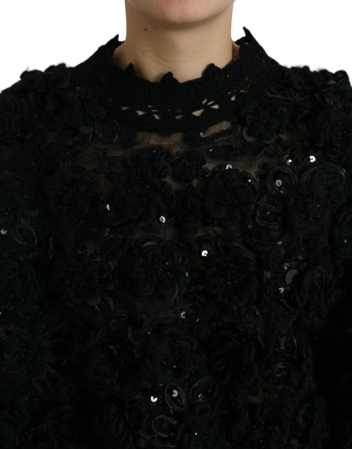 Women’s Dolce &amp; Gabbana Black Sequined Embellished Pullover Sweater