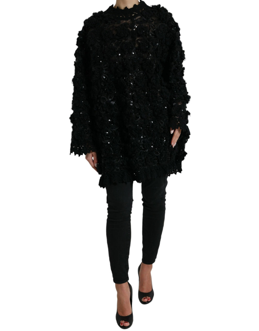 Women’s Dolce &amp; Gabbana Black Sequined Embellished Pullover Sweater