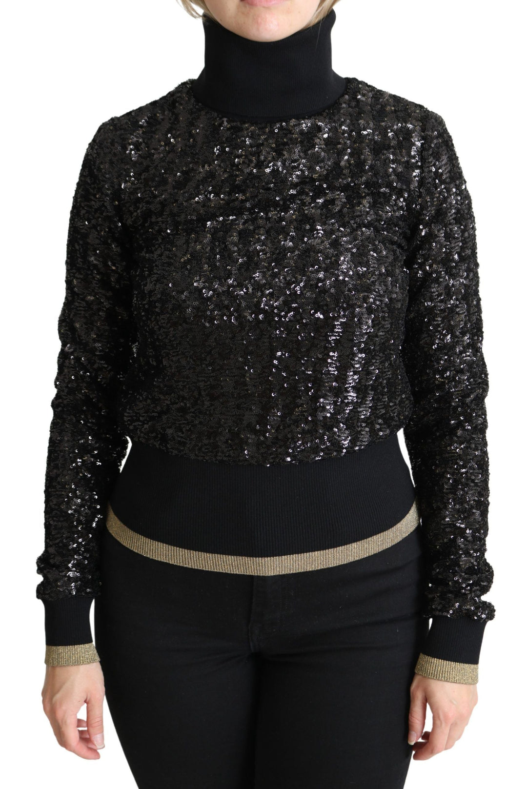 Women’s Dolce &amp; Gabbana Black Sequined Knitted Turtle Neck Sweater