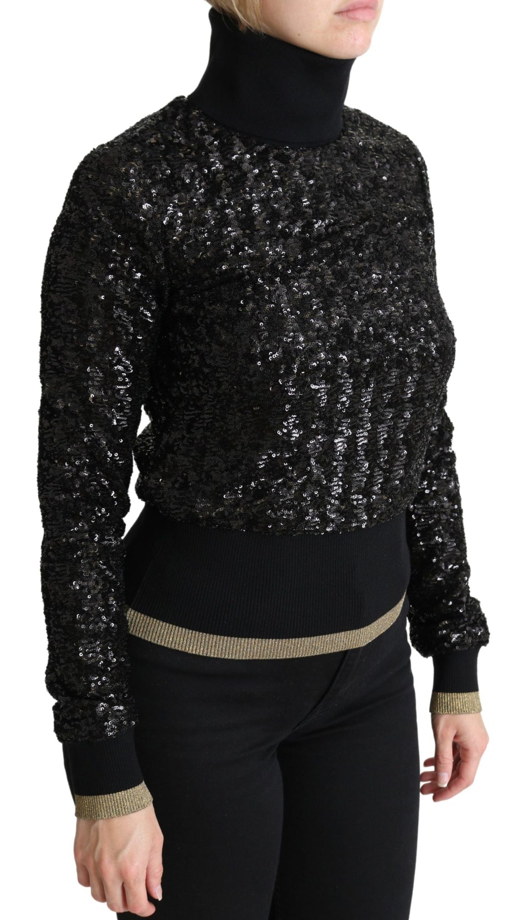 Women’s Dolce &amp; Gabbana Black Sequined Knitted Turtle Neck Sweater