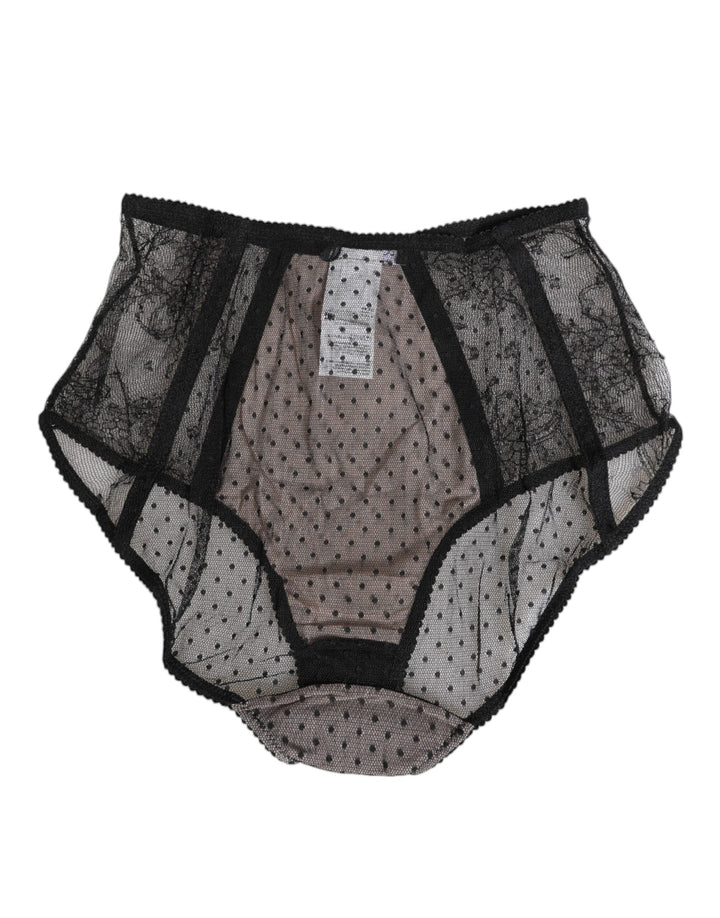 Women’s Dolce &amp; Gabbana Black Sheer Polka Dot Lace High Waist Underwear