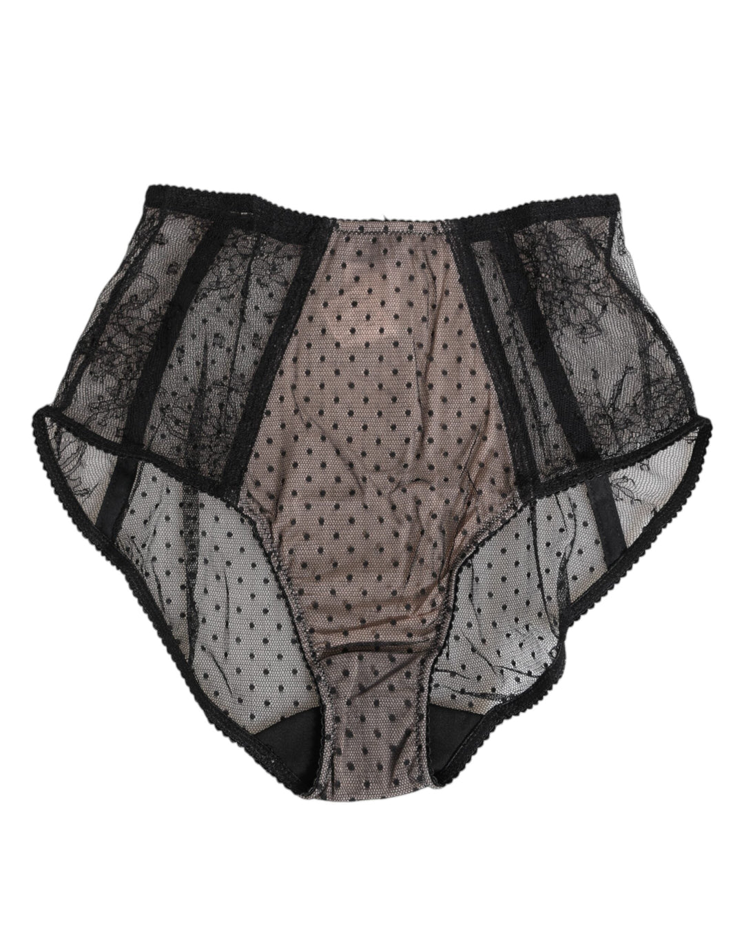 Women’s Dolce &amp; Gabbana Black Sheer Polka Dot Lace High Waist Underwear