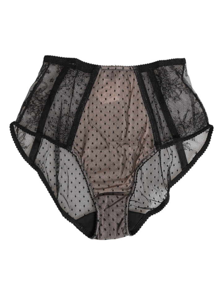 Women’s Dolce &amp; Gabbana Black Sheer Polka Dot Lace High Waist Underwear
