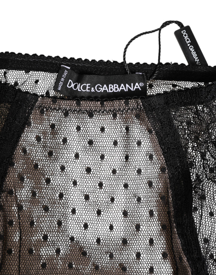 Women’s Dolce &amp; Gabbana Black Sheer Polka Dot Lace High Waist Underwear