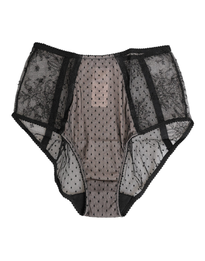 Women’s Dolce &amp; Gabbana Black Sheer Polka Dot Lace High Waist Underwear