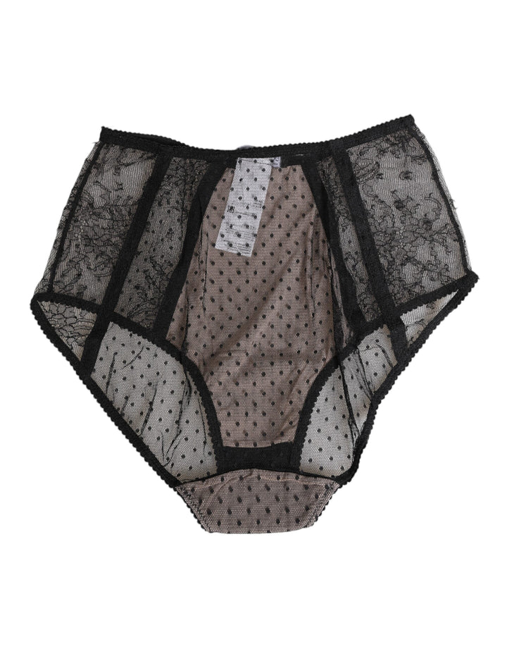 Women’s Dolce &amp; Gabbana Black Sheer Polka Dot Lace High Waist Underwear