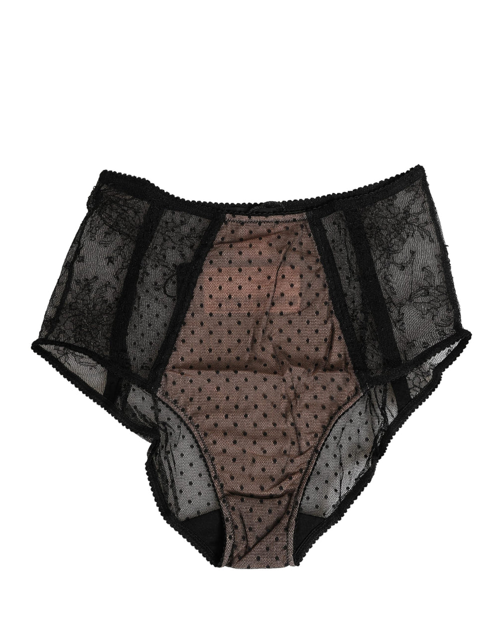 Women’s Dolce & Gabbana Black Sheer Polka Dot Lace High Waist Brief Underwear