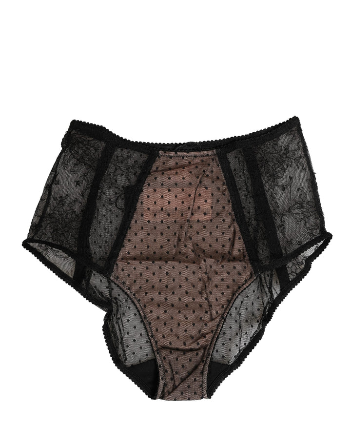 Women’s Dolce &amp; Gabbana Black Sheer Polka Dot Lace High Waist Brief Underwear