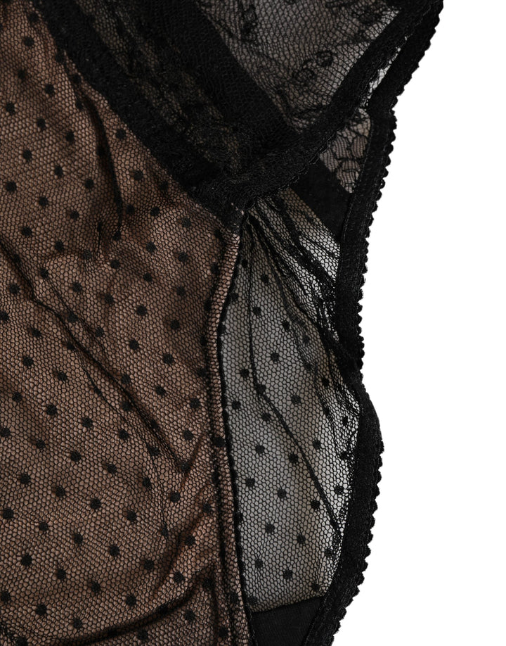 Women’s Dolce &amp; Gabbana Black Sheer Polka Dot Lace High Waist Brief Underwear