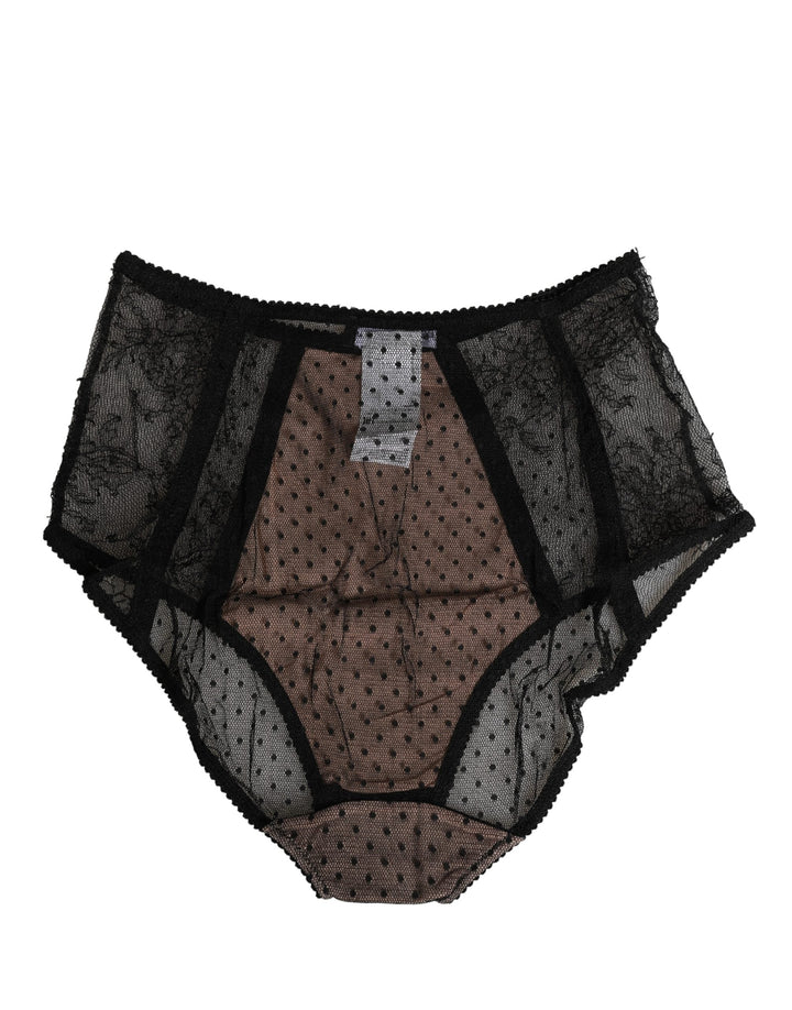 Women’s Dolce &amp; Gabbana Black Sheer Polka Dot Lace High Waist Brief Underwear