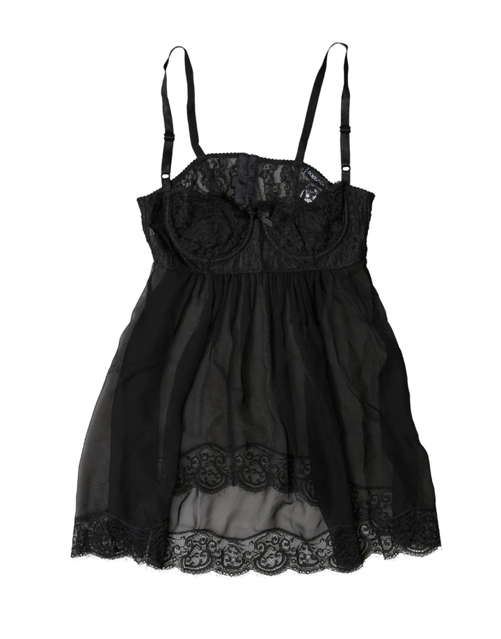 Dolce &amp; Gabbana Black Silk Floral Lace Lingerie Top Underwear