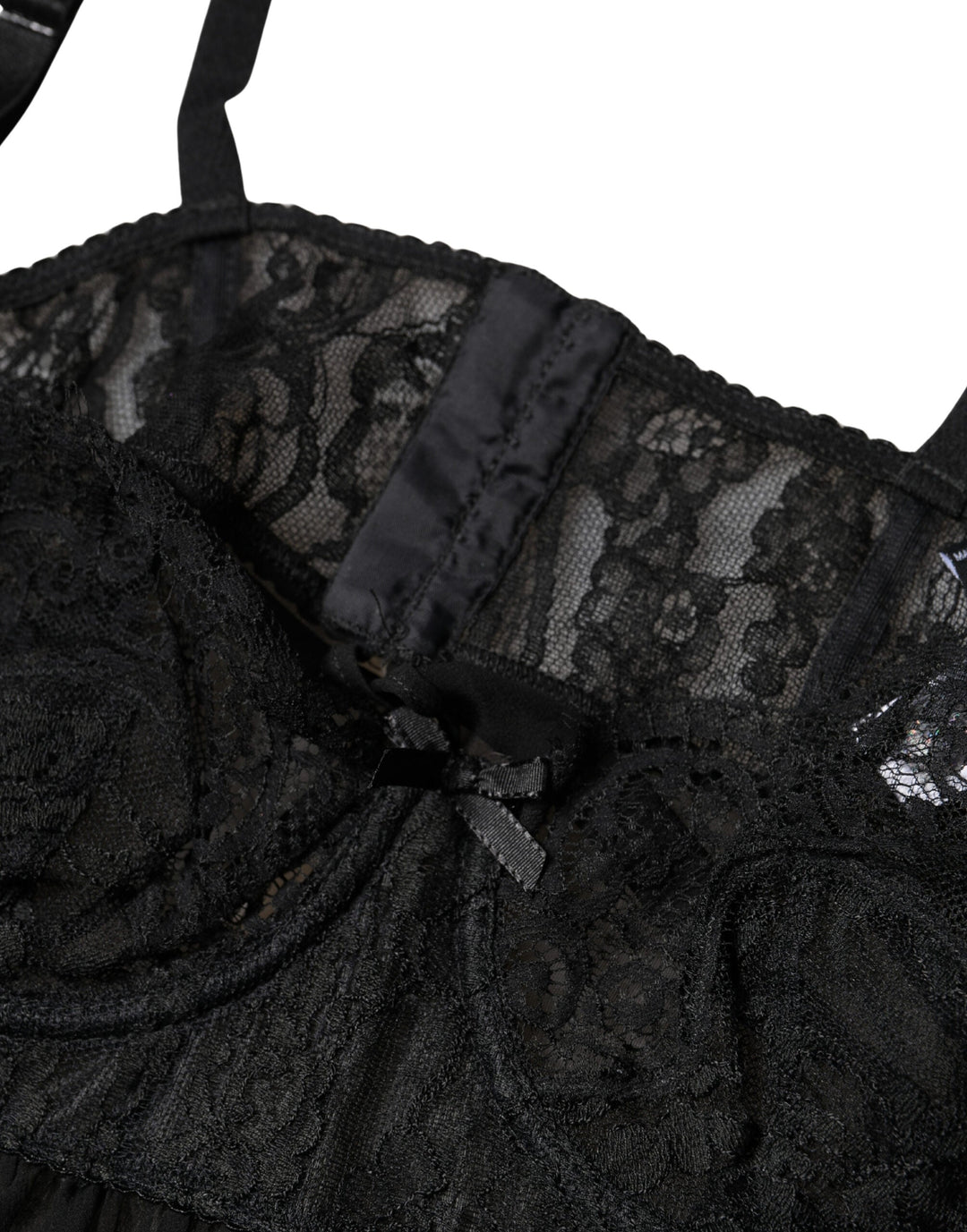 Dolce &amp; Gabbana Black Silk Floral Lace Lingerie Top Underwear