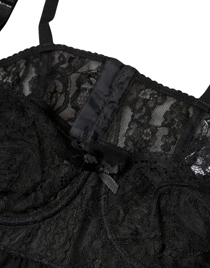 Dolce &amp; Gabbana Black Silk Floral Lace Lingerie Top Underwear