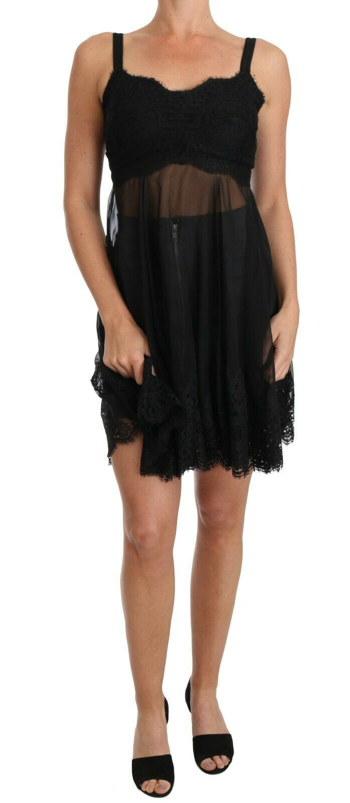 Women’s Dolce &amp; Gabbana Black Silk Lace Dress Chemise Lingerie