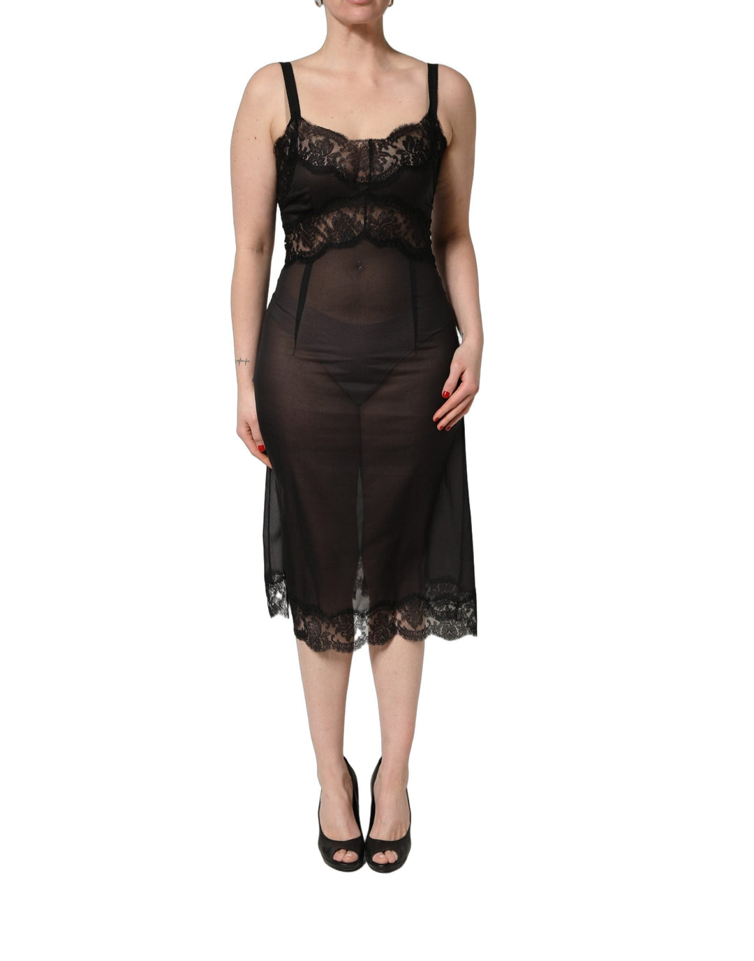 Women’s Dolce &amp; Gabbana Black Silk Lace Slip Lingerie Chemise Sleepwear