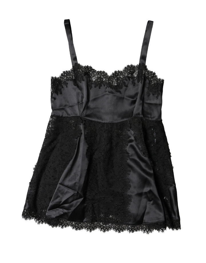 Dolce &amp; Gabbana Black Silk Lace Trim Lingerie Top Underwear