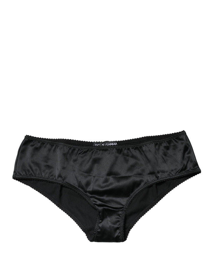 Dolce &amp; Gabbana Black Silk Stretch Mid Waist Brief Panty Underwear