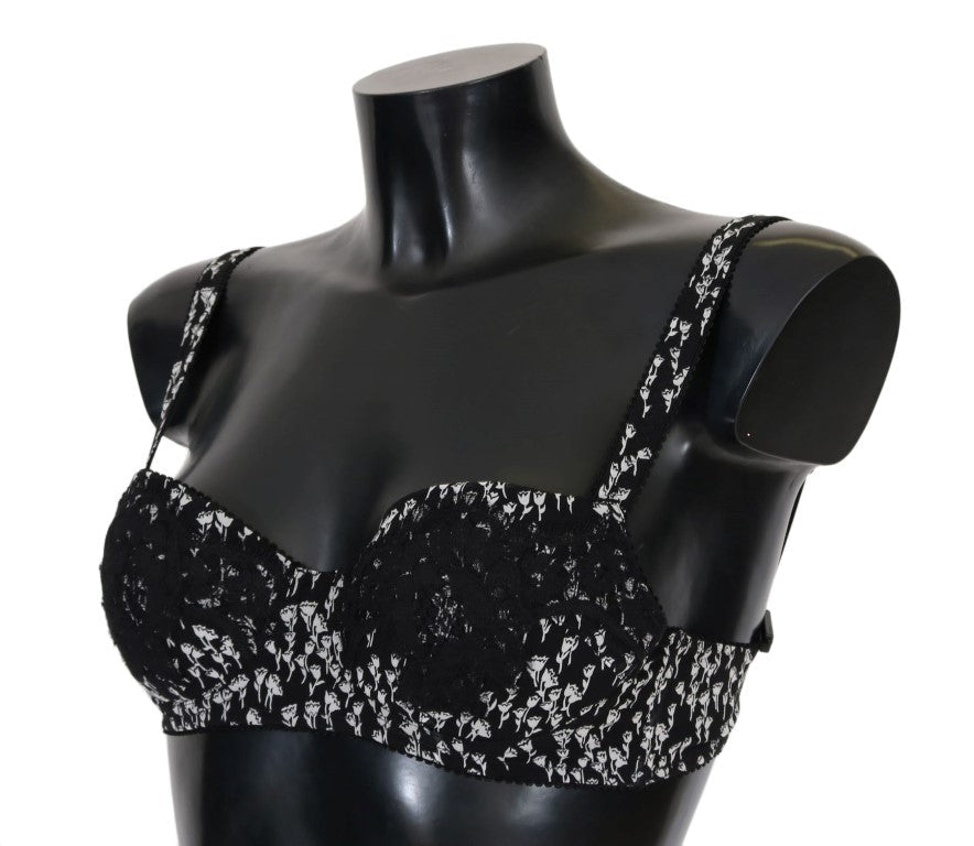 Women’s Dolce & Gabbana Black Silk White Lace Stretch Underwear Bra