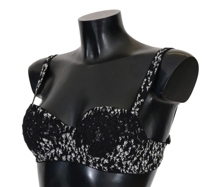 Women’s Dolce &amp; Gabbana Black Silk White Lace Stretch Underwear Bra