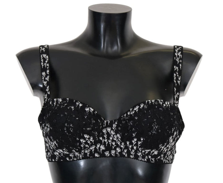 Women’s Dolce &amp; Gabbana Black Silk White Lace Stretch Underwear Bra
