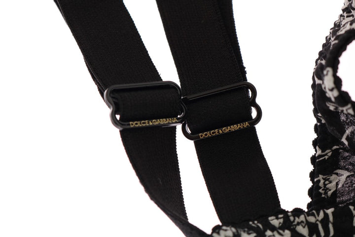 Women’s Dolce &amp; Gabbana Black Silk White Lace Stretch Underwear Bra