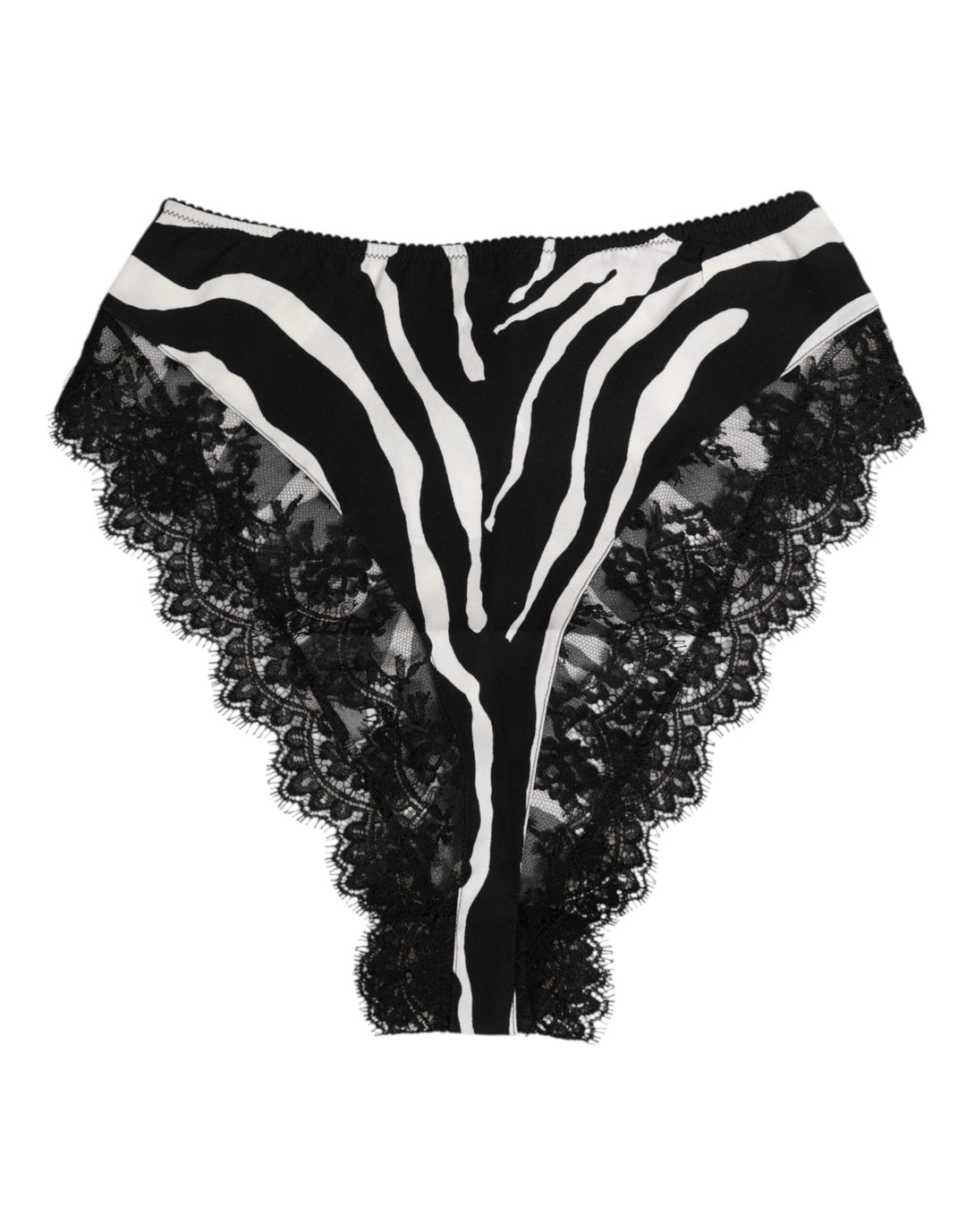 Women’s Dolce &amp; Gabbana Black Silk Zebra Print Lace High Waist Underwear
