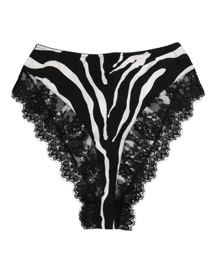 Women’s Dolce &amp; Gabbana Black Silk Zebra Print Lace High Waist Underwear