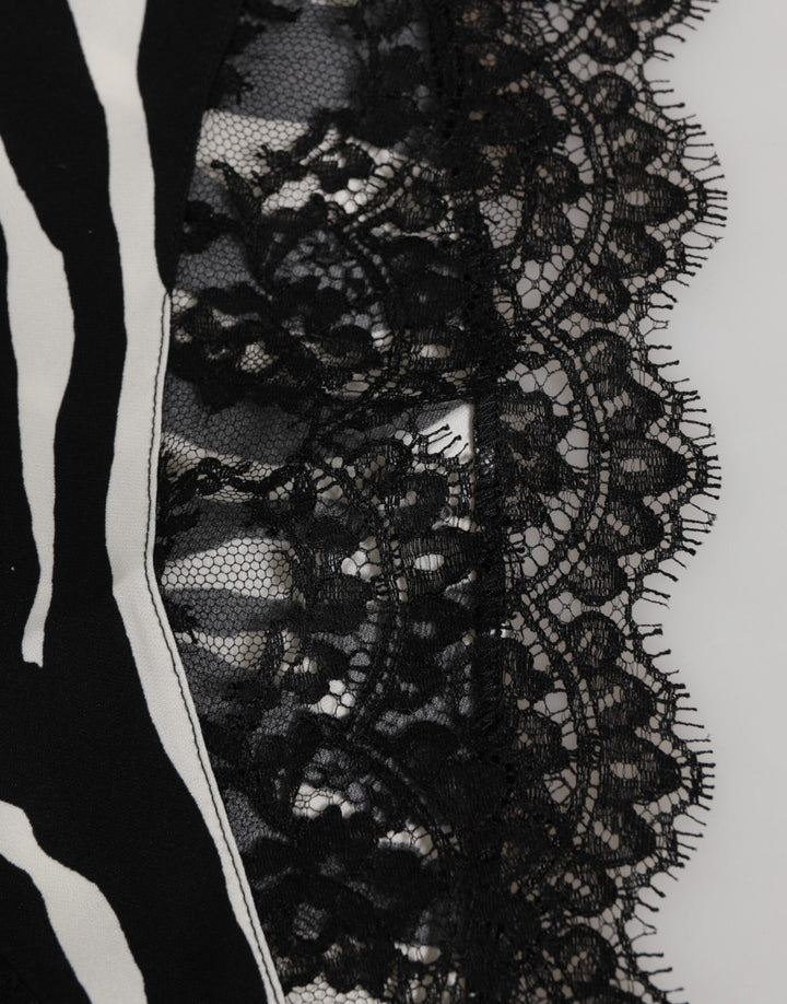 Women’s Dolce &amp; Gabbana Black Silk Zebra Print Lace High Waist Underwear