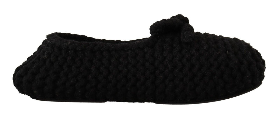 Women’s Dolce &amp; Gabbana Black Slip on Ballerina Flats Wool Knit Shoes