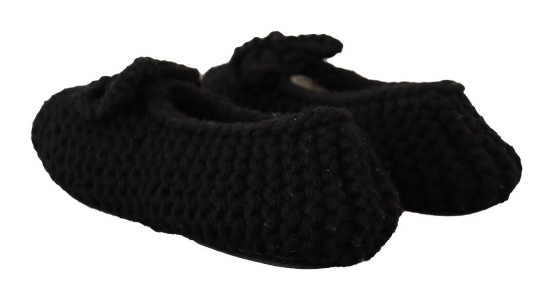 Women’s Dolce &amp; Gabbana Black Slip on Ballerina Flats Wool Knit Shoes
