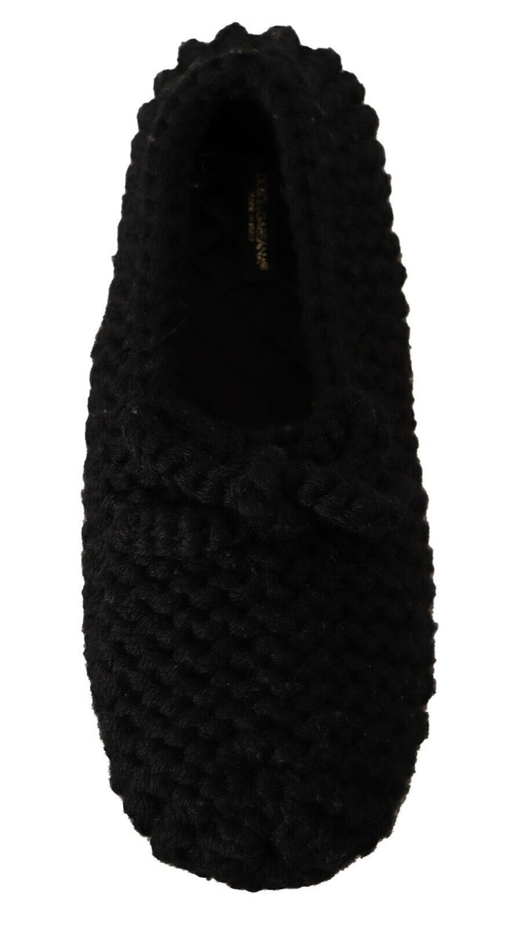 Women’s Dolce &amp; Gabbana Black Slip on Ballerina Flats Wool Knit Shoes
