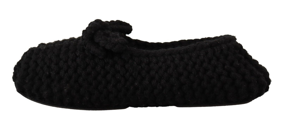 Women’s Dolce &amp; Gabbana Black Slip on Ballerina Flats Wool Knit Shoes